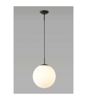 Miranda 30cm Ball Pendant 1 Light E27 Black Suspension With Frosted White Glass Globe-2