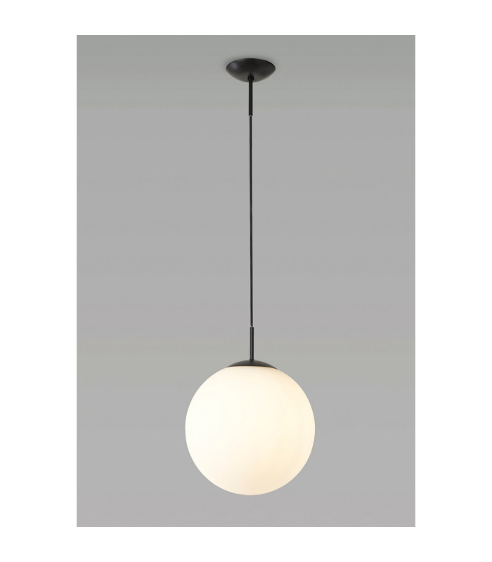 Miranda 30cm Ball Pendant 1 Light E27 Black Suspension With Frosted White Glass Globe-2