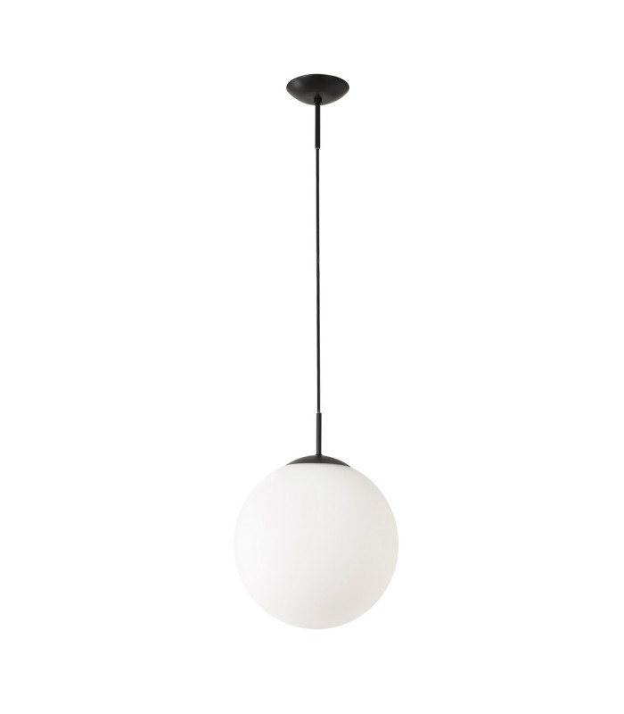Miranda 30cm Ball Pendant 1 Light E27 Black Suspension With Frosted White Glass Globe-4