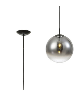 Miranda 30cm Ball Pendant 1 Light E27 Black Suspension With Matt Black/Smoke Fade Glass Globe-1