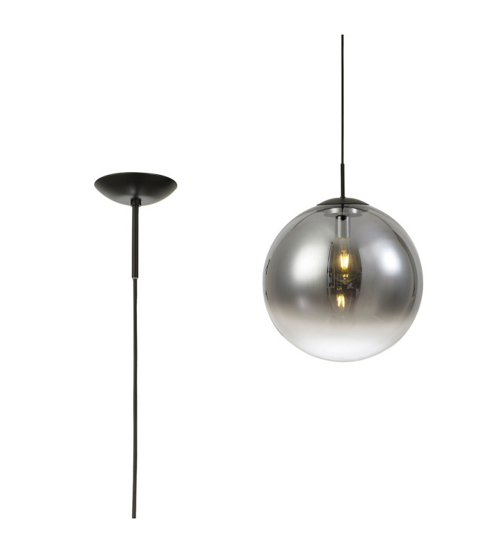 Miranda 30cm Ball Pendant 1 Light E27 Black Suspension With Matt Black/Smoke Fade Glass Globe-1