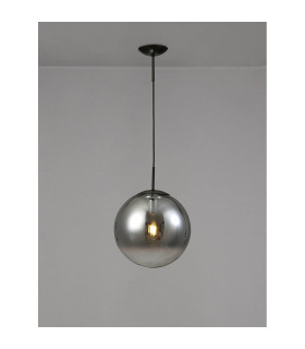 Miranda 30cm Ball Pendant 1 Light E27 Black Suspension With Matt Black/Smoke Fade Glass Globe-2