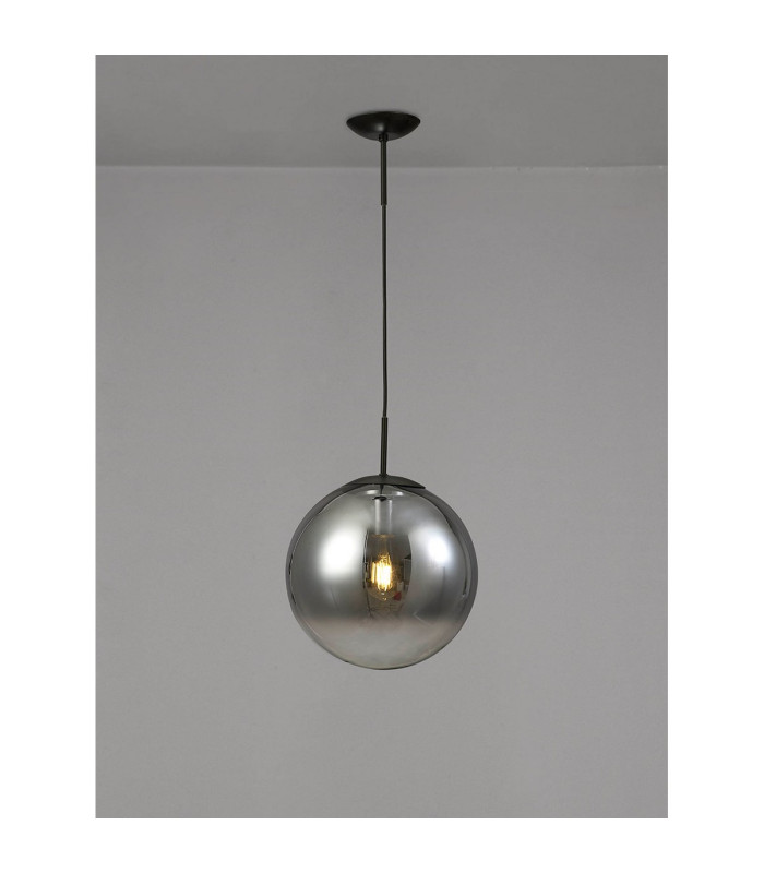 Miranda 30cm Ball Pendant 1 Light E27 Black Suspension With Matt Black/Smoke Fade Glass Globe-2