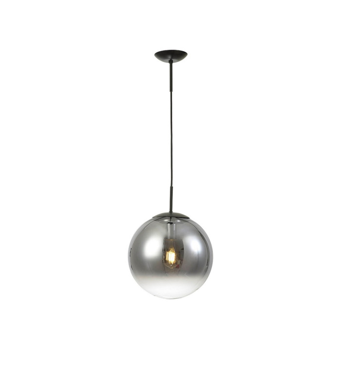 Miranda 30cm Ball Pendant 1 Light E27 Black Suspension With Matt Black/Smoke Fade Glass Globe-5