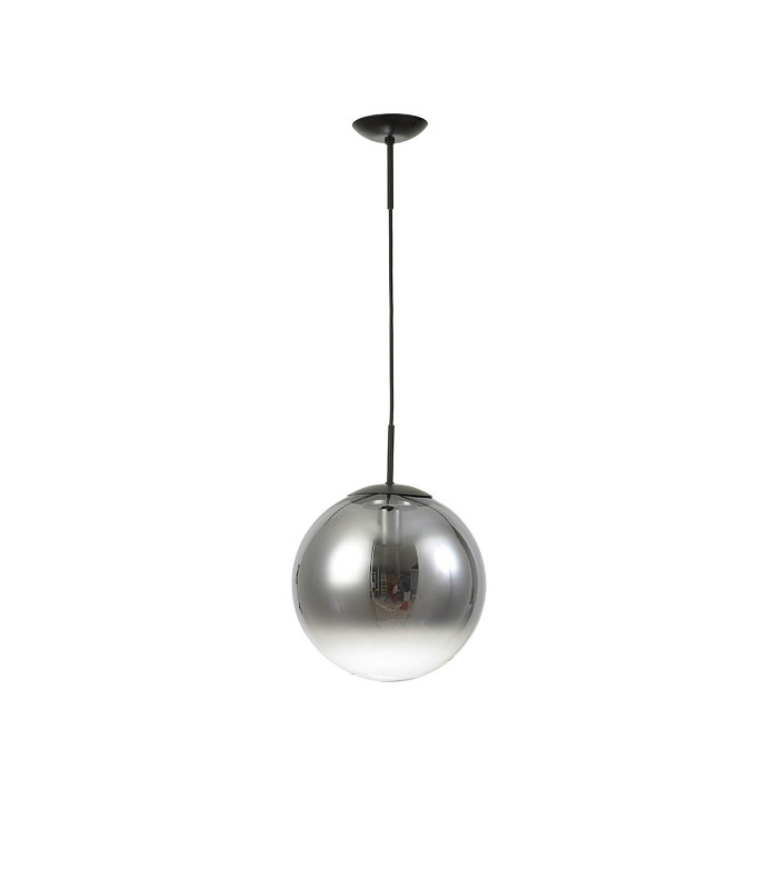 Miranda 30cm Ball Pendant 1 Light E27 Black Suspension With Matt Black/Smoke Fade Glass Globe-6