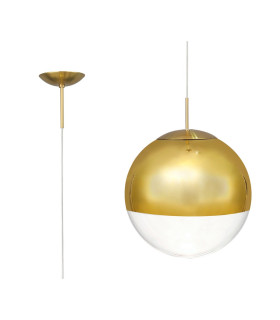 Miranda 40cm Ball Pendant 1 Light E27 Antique Gold Suspension with Gold Mirrored/Clear Glass Globe-1