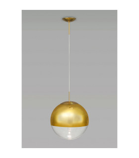 Miranda 40cm Ball Pendant 1 Light E27 Antique Gold Suspension with Gold Mirrored/Clear Glass Globe-2