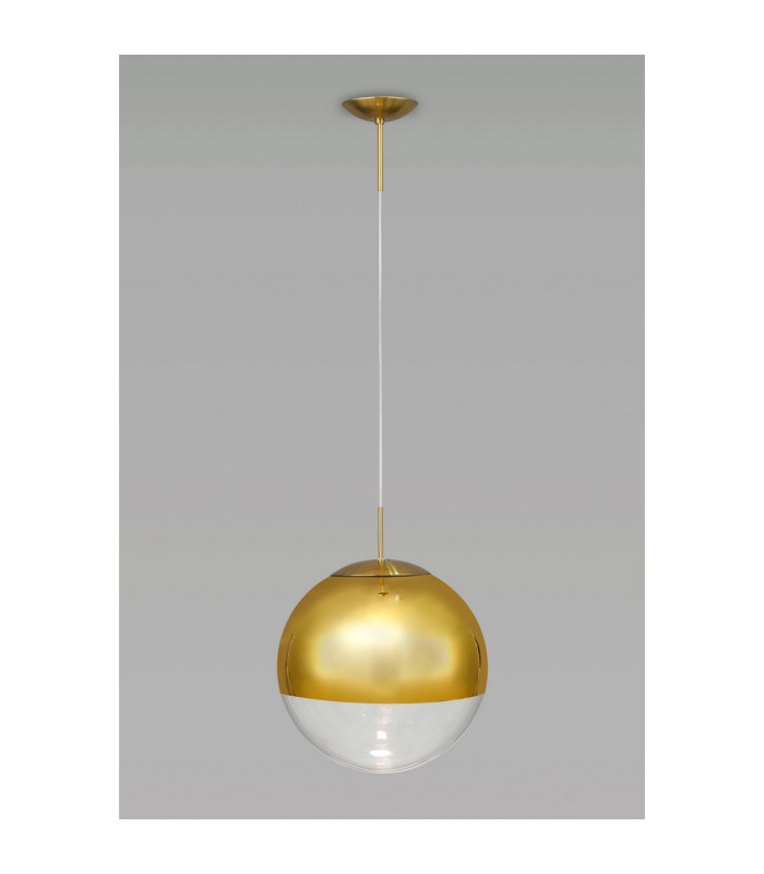 Miranda 40cm Ball Pendant 1 Light E27 Antique Gold Suspension with Gold Mirrored/Clear Glass Globe-2