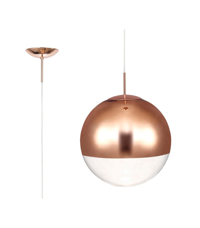 Miranda 40cm Ball Pendant 1 Light E27 Copper Suspension With Copper Mirrored/Clear Glass Globe-1