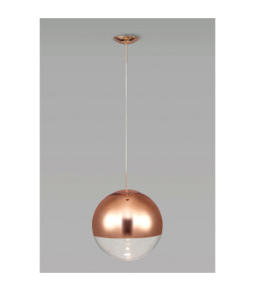 Miranda 40cm Ball Pendant 1 Light E27 Copper Suspension With Copper Mirrored/Clear Glass Globe-2