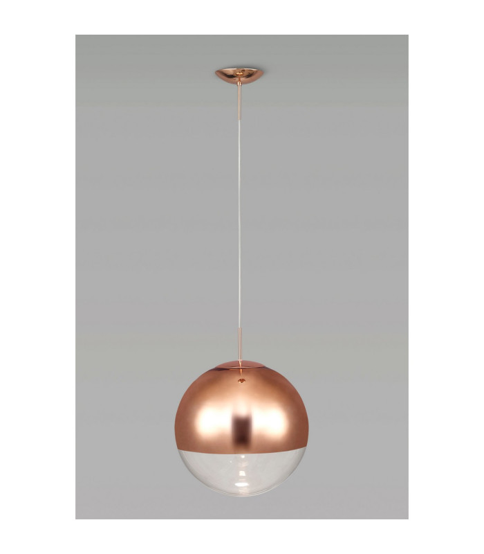 Miranda 40cm Ball Pendant 1 Light E27 Copper Suspension With Copper Mirrored/Clear Glass Globe-2