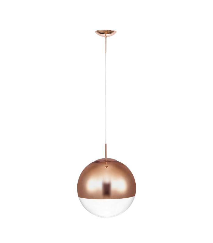 Miranda 40cm Ball Pendant 1 Light E27 Copper Suspension With Copper Mirrored/Clear Glass Globe-4