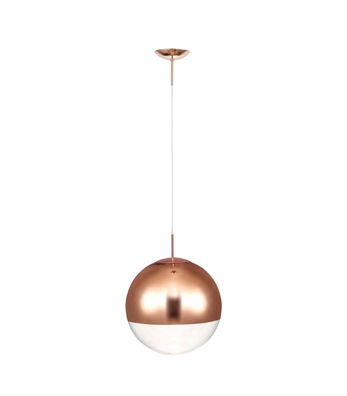 Miranda 40cm Ball Pendant 1 Light E27 Copper Suspension With Copper Mirrored/Clear Glass Globe-5