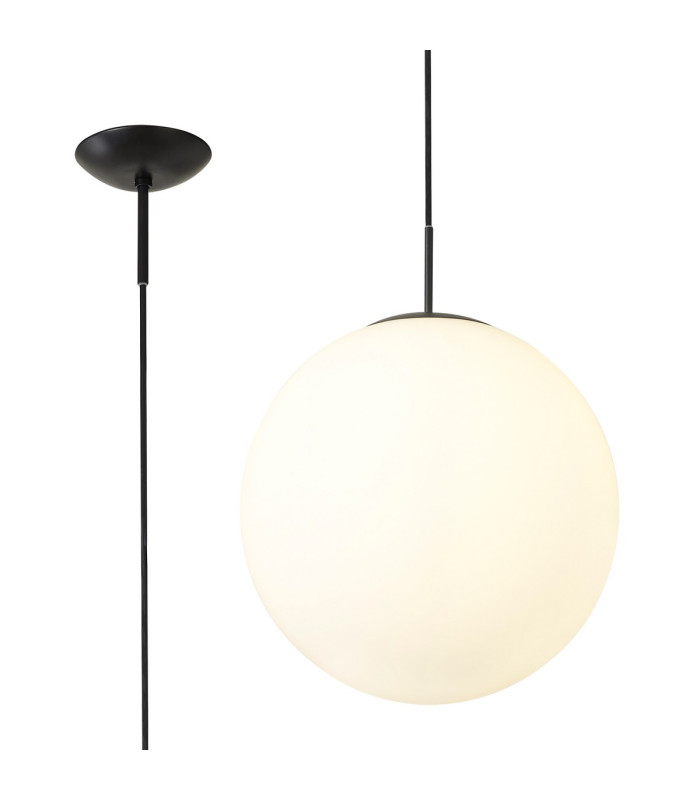 Miranda 40cm Ball Pendant 1 Light E27 Black Suspension With Frosted White Glass Globe-1