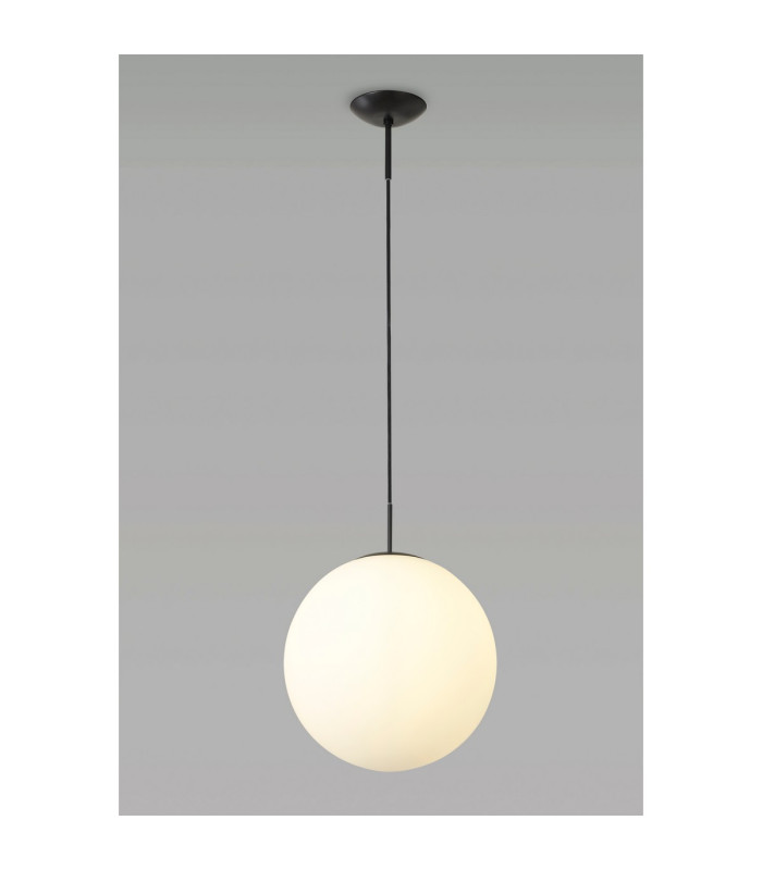 Miranda 40cm Ball Pendant 1 Light E27 Black Suspension With Frosted White Glass Globe-2