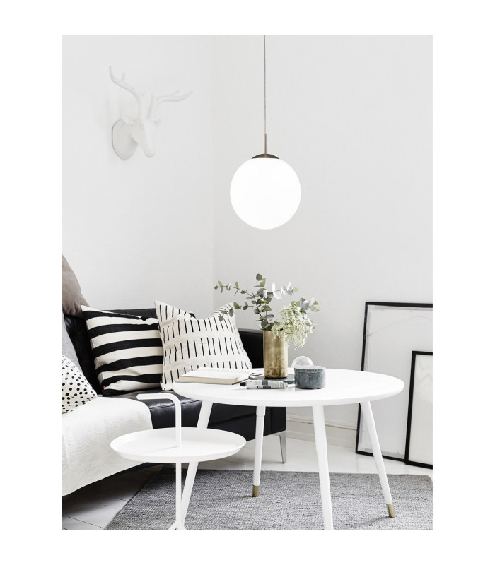 Miranda 40cm Ball Pendant 1 Light E27 Black Suspension With Frosted White Glass Globe-4