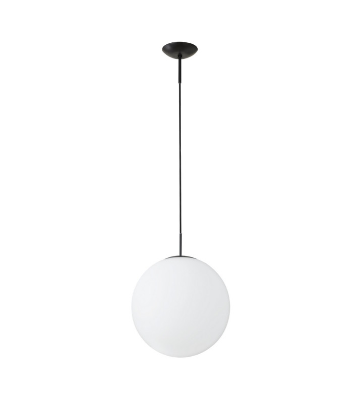 Miranda 40cm Ball Pendant 1 Light E27 Black Suspension With Frosted White Glass Globe-5