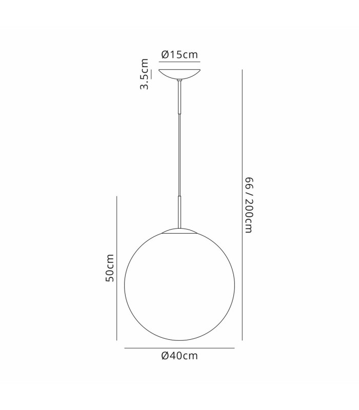 Miranda 40cm Ball Pendant 1 Light E27 Black Suspension With Frosted White Glass Globe-7