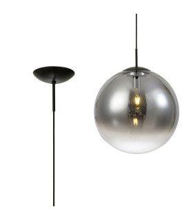 Miranda 40cm Ball Pendant 1 Light E27 Black Suspension With Matt Black/Smoke Fade Glass Globe-1