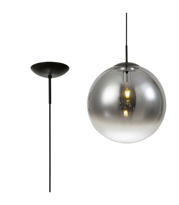Miranda 40cm Ball Pendant 1 Light E27 Black Suspension With Matt Black/Smoke Fade Glass Globe-1