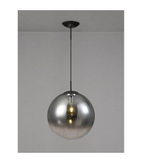 Miranda 40cm Ball Pendant 1 Light E27 Black Suspension With Matt Black/Smoke Fade Glass Globe-2