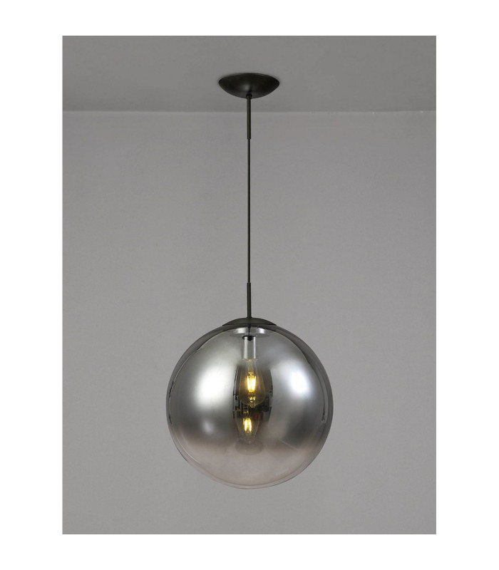 Miranda 40cm Ball Pendant 1 Light E27 Black Suspension With Matt Black/Smoke Fade Glass Globe-2