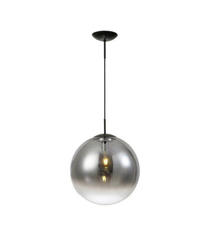 Miranda 40cm Ball Pendant 1 Light E27 Black Suspension With Matt Black/Smoke Fade Glass Globe-6