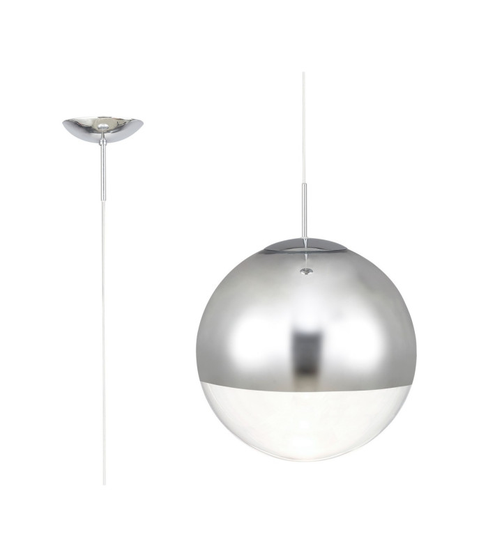 Miranda 40cm Ball Pendant 1 Light E27 Polished Chrome Suspension With Mirrored/Clear Glass Globe-1