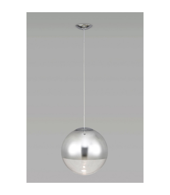 Miranda 40cm Ball Pendant 1 Light E27 Polished Chrome Suspension With Mirrored/Clear Glass Globe-2