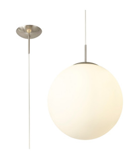 Miranda 40cm Ball Pendant 1 Light E27 Satin Nickel Suspension With Frosted White Glass Globe-1