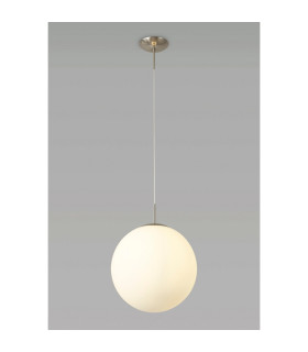 Miranda 40cm Ball Pendant 1 Light E27 Satin Nickel Suspension With Frosted White Glass Globe-2