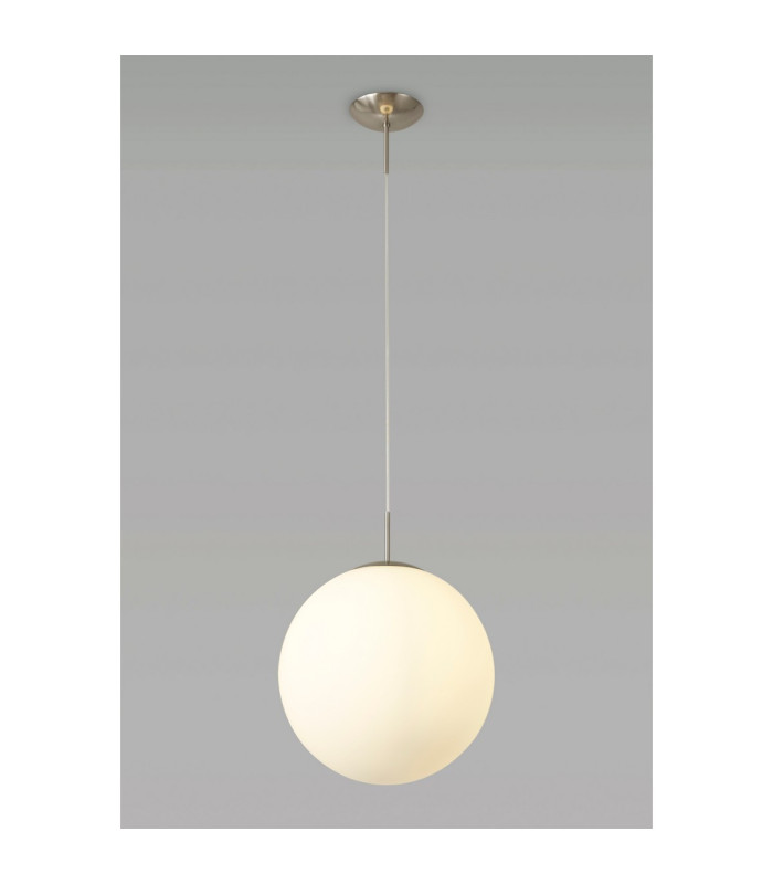 Miranda 40cm Ball Pendant 1 Light E27 Satin Nickel Suspension With Frosted White Glass Globe-2