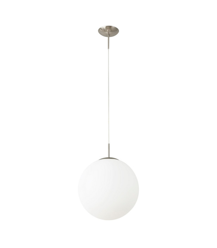 Miranda 40cm Ball Pendant 1 Light E27 Satin Nickel Suspension With Frosted White Glass Globe-5