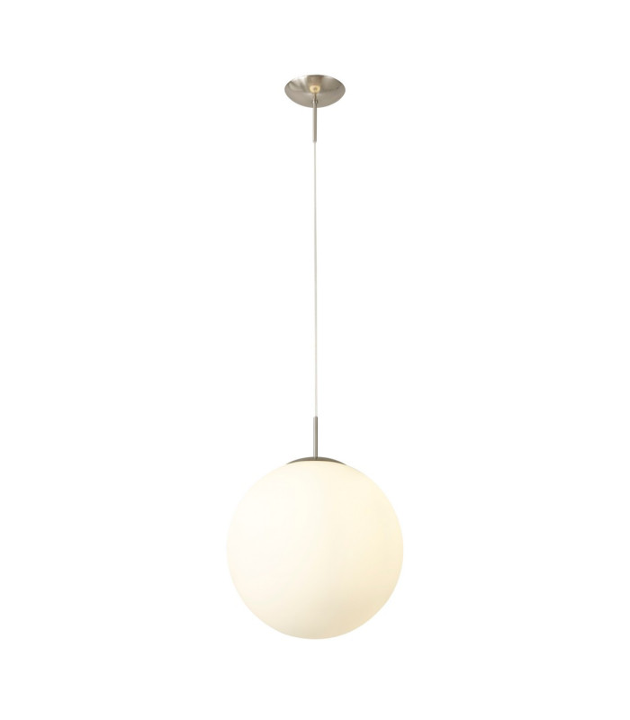 Miranda 40cm Ball Pendant 1 Light E27 Satin Nickel Suspension With Frosted White Glass Globe-6