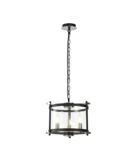 Nolan Single 36cm Pendant 3 Light E14 Black With Polished Chrome Detail And Clear Glass-1
