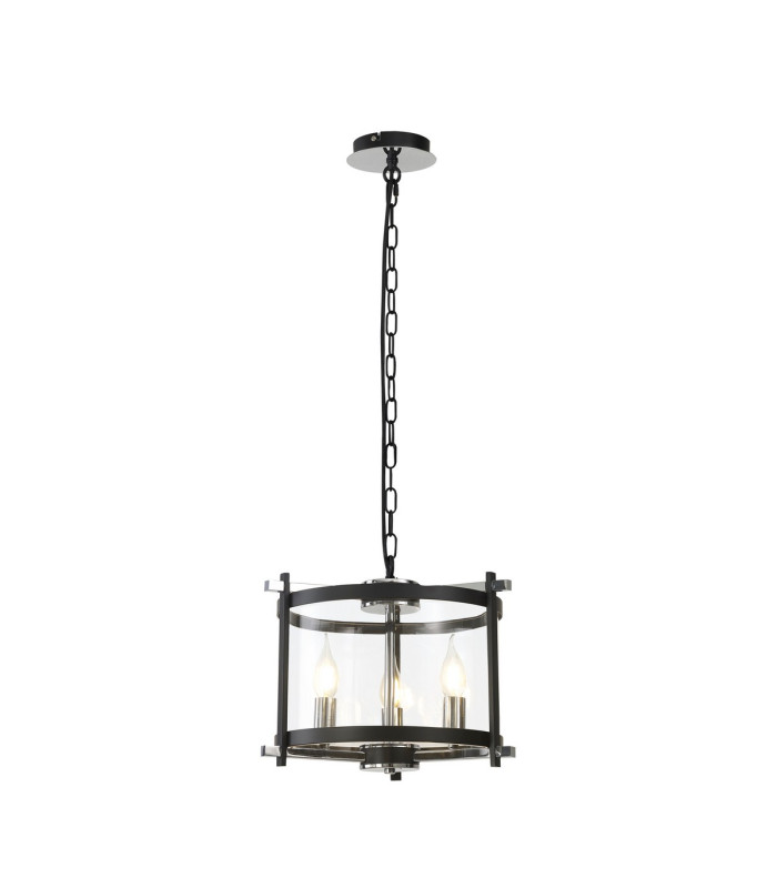 Nolan Single 36cm Pendant 3 Light E14 Black With Polished Chrome Detail And Clear Glass-1