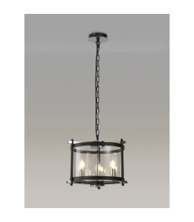 Nolan Single 36cm Pendant 3 Light E14 Black With Polished Chrome Detail And Clear Glass-2