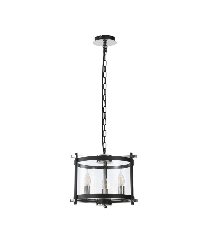 Nolan Single 36cm Pendant 3 Light E14 Black With Polished Chrome Detail And Clear Glass-3