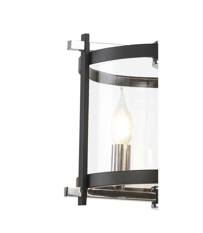 Nolan Single 36cm Pendant 3 Light E14 Black With Polished Chrome Detail And Clear Glass-4