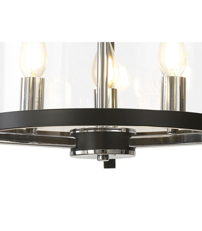 Nolan Single 36cm Pendant 3 Light E14 Black With Polished Chrome Detail And Clear Glass-5