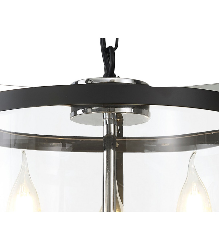 Nolan Single 36cm Pendant 3 Light E14 Black With Polished Chrome Detail And Clear Glass-6