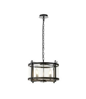 Nolan Single 46cm Pendant 4 Light E14 Black With Polished Chrome Detail And Clear Glass-1