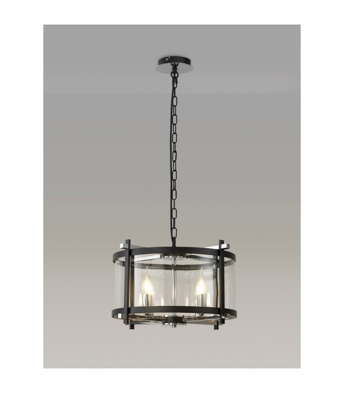 Nolan Single 46cm Pendant 4 Light E14 Black With Polished Chrome Detail And Clear Glass-2