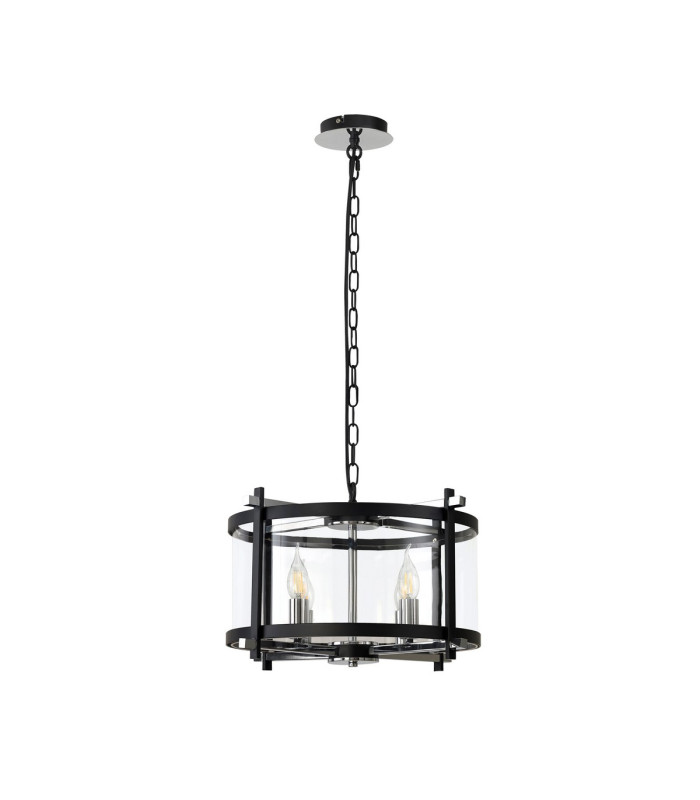 Nolan Single 46cm Pendant 4 Light E14 Black With Polished Chrome Detail And Clear Glass-4