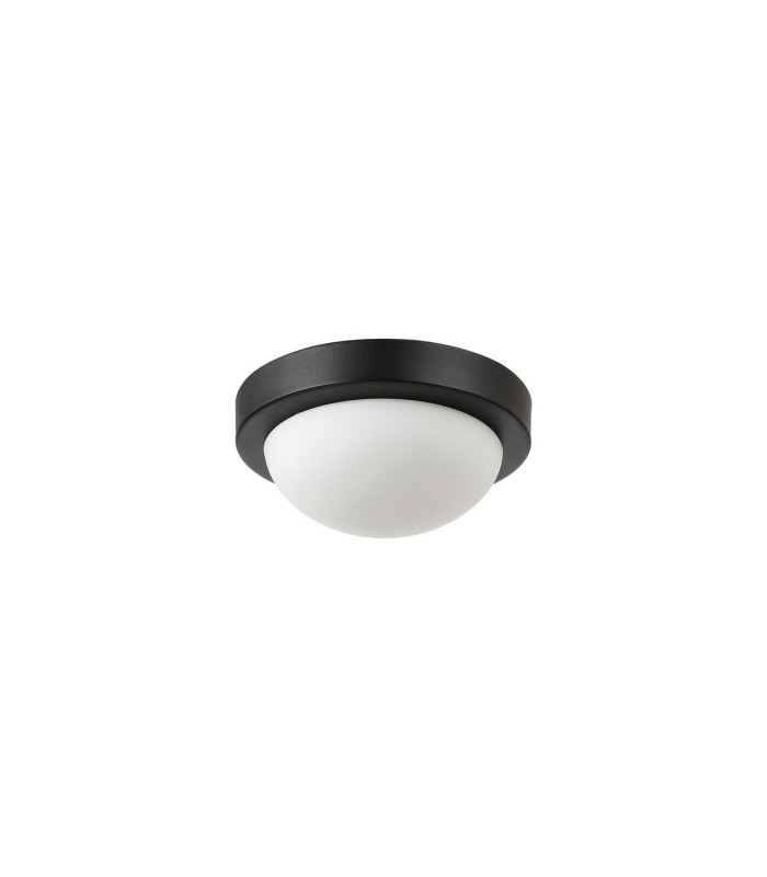 Porter IP44 1 Light E27 21cm Flush Ceiling Light Satin Black With Opal White Glass-4
