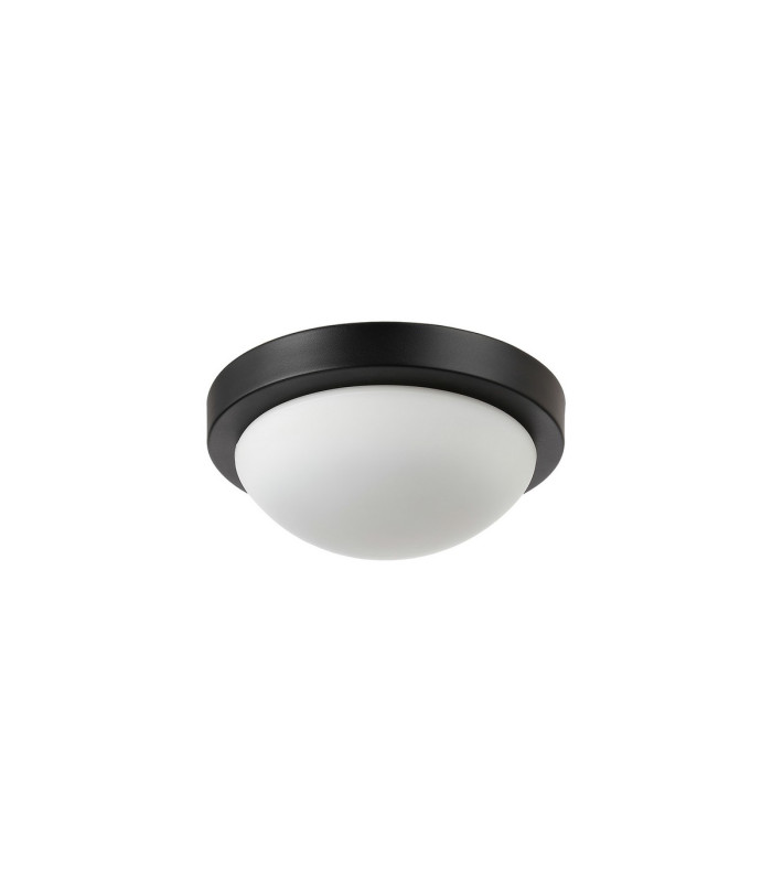Porter IP44 1 Light E27 25cm Flush Ceiling Light Satin Black With Opal White Glass-4