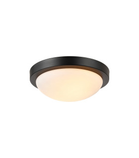 Porter IP44 2 Light E27 32cm Flush Ceiling Light Satin Black With Opal White Glass-1