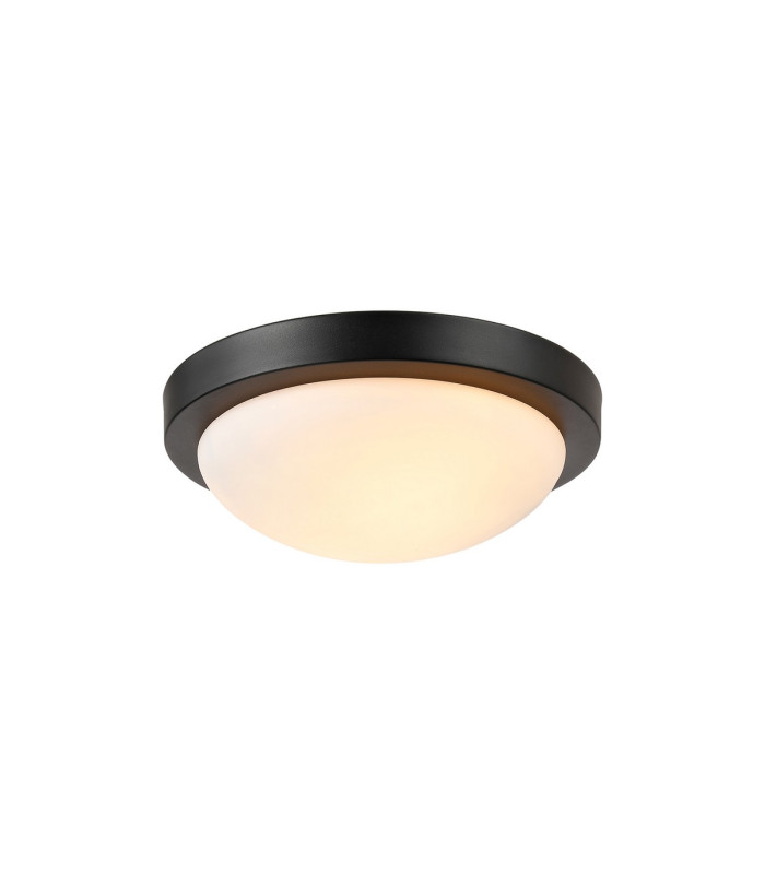 Porter IP44 2 Light E27 32cm Flush Ceiling Light Satin Black With Opal White Glass-1