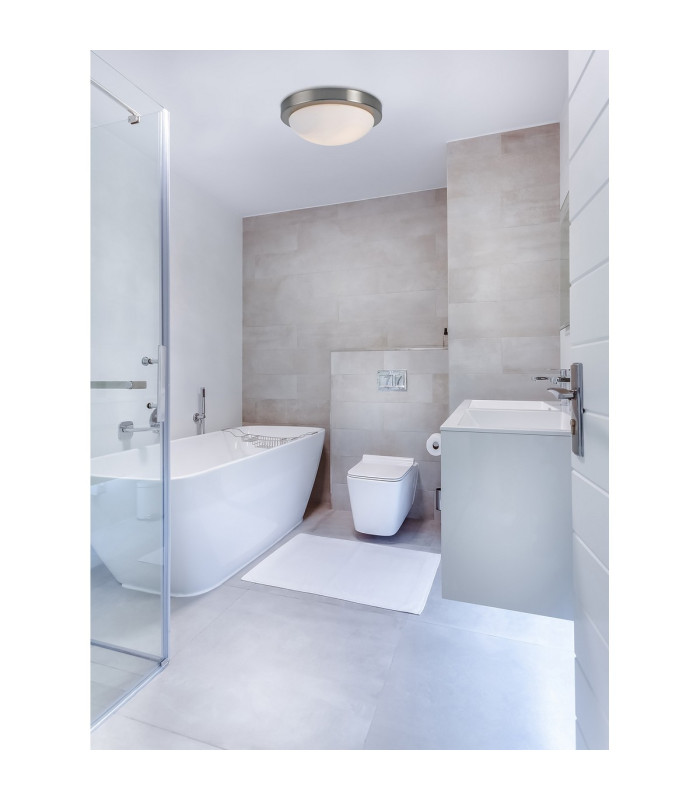 Porter IP44 2 Light E27 32cm Flush Ceiling Light Satin Black With Opal White Glass-3