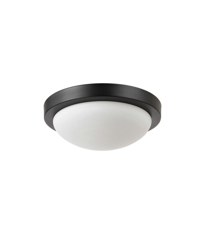 Porter IP44 2 Light E27 32cm Flush Ceiling Light Satin Black With Opal White Glass-4